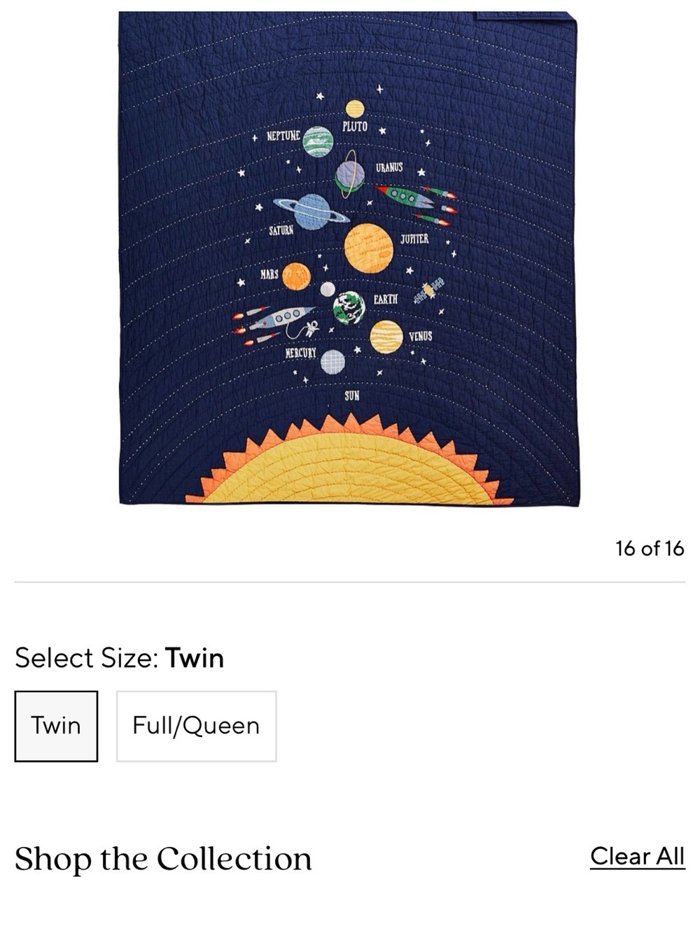 Pottery Barn Kids TWIN Solar System Glow in the Dark Quilt